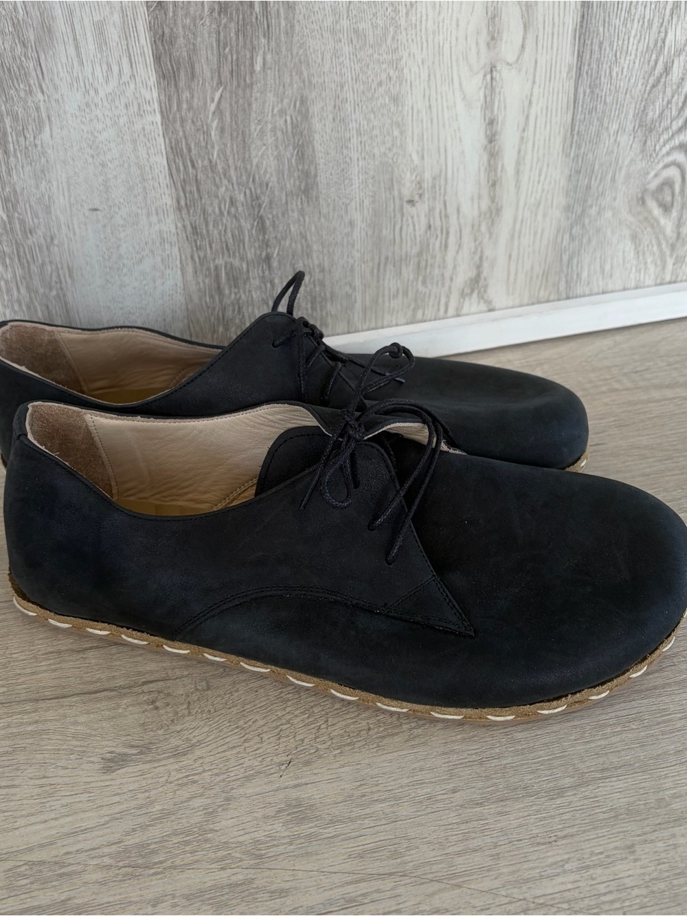 Atlantis Barefoot Oxfords Men SZ 10.5 Black Leather Handmade Shoes Minimalist